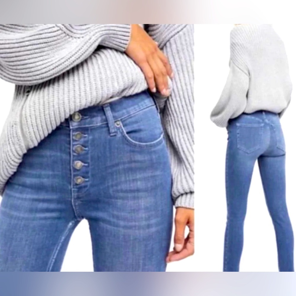 Free People High Rise Exposed Button Skinny Jeans 26